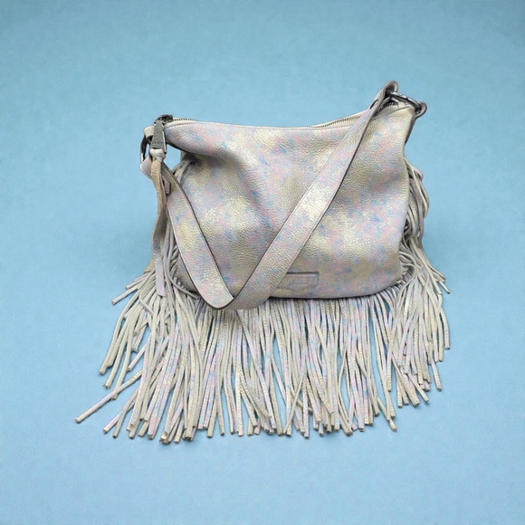 Aimee Kestenberg Handbags - Aimee Kestenberg Beach Babe Fringe Distressed Metallic Leather Hobo Bag